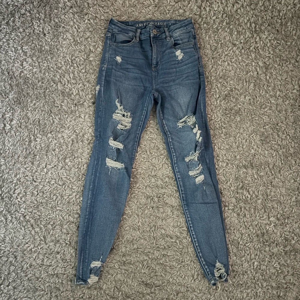 American Eagle Outfitters Women's Ripped Skinny Jeans - Medium Blue